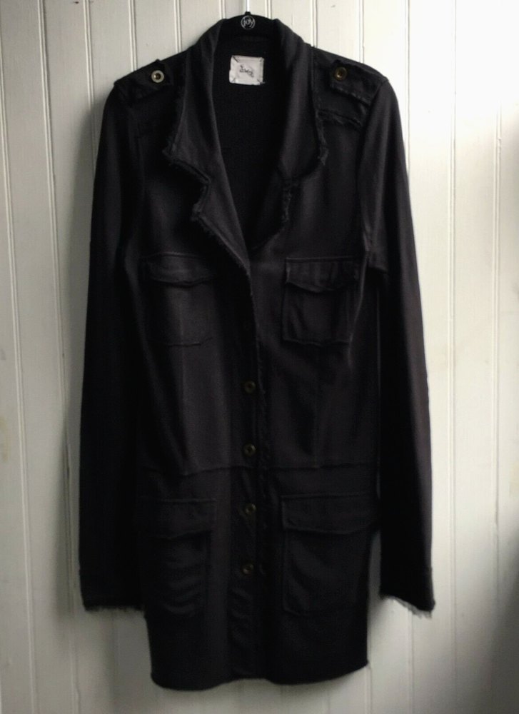 LINQ Los Angeles Black Soft Coat Lagenlook Longline Drop Waist Size Medium Modal
